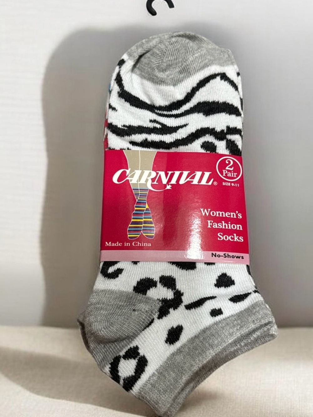 Carnival Women's No-Show Socks - Gray & White Leopard (2 Pair)